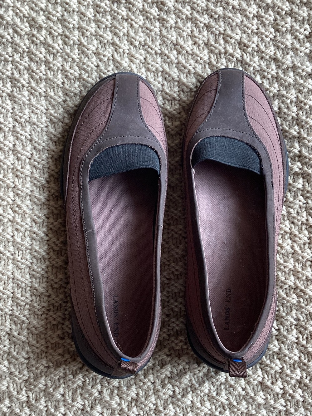 Lands' End Brown and Dark Brown Slip-On Comfort Flats